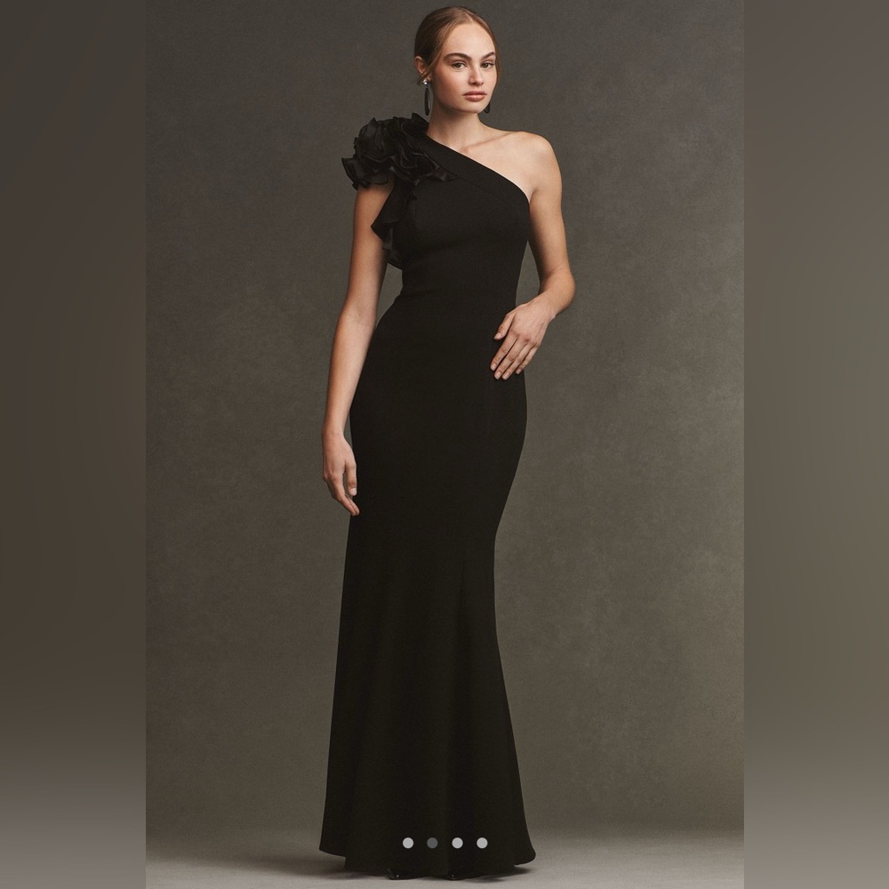 Aidan Mattox One-Shoulder Organza Ruffle Gown
